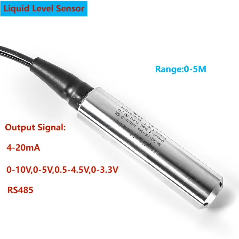 Sensor de nível líquido submersível para tanque, transmissor de nível de água, transdutor, 0-5m Probe, 0-10V, 4-20mA