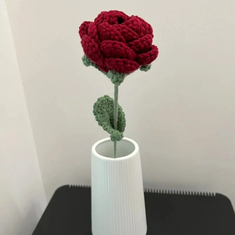 1PC Woondecoratie Simulatie Bloem Tafeldecoratie Gebreide Rozen Bruiloft Handheld Bloemen Kerstdecoratie Verjaardagscadeau