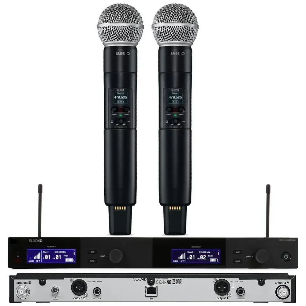 SLXD4D BETA58A BETA87A KSM8 KSM9 microphone mic Two Dual channel Digital Wireless Receiver working range of 100 meters 328 feet