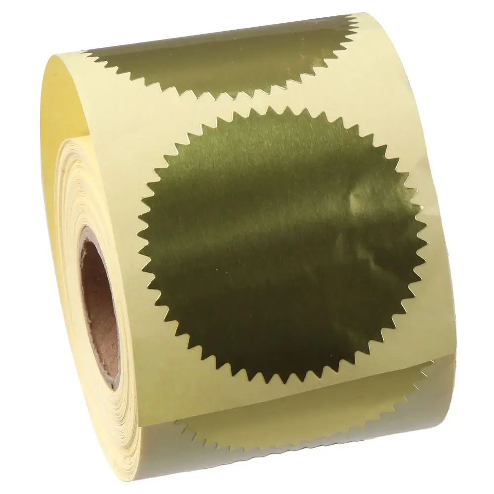 

Serrated Edge Gold Steel Seal Label Round Self-Adhesive Award Stickers 2 Inch Metallic Paper Labels Certificates