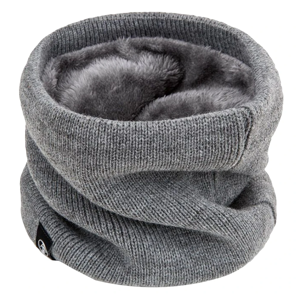 Unisex Solid Plush Warm Winter Ring Scarf Women Men Knitted Full Face Mask Snood Neck Scarves for Skiing Cycling Outdoor Sports