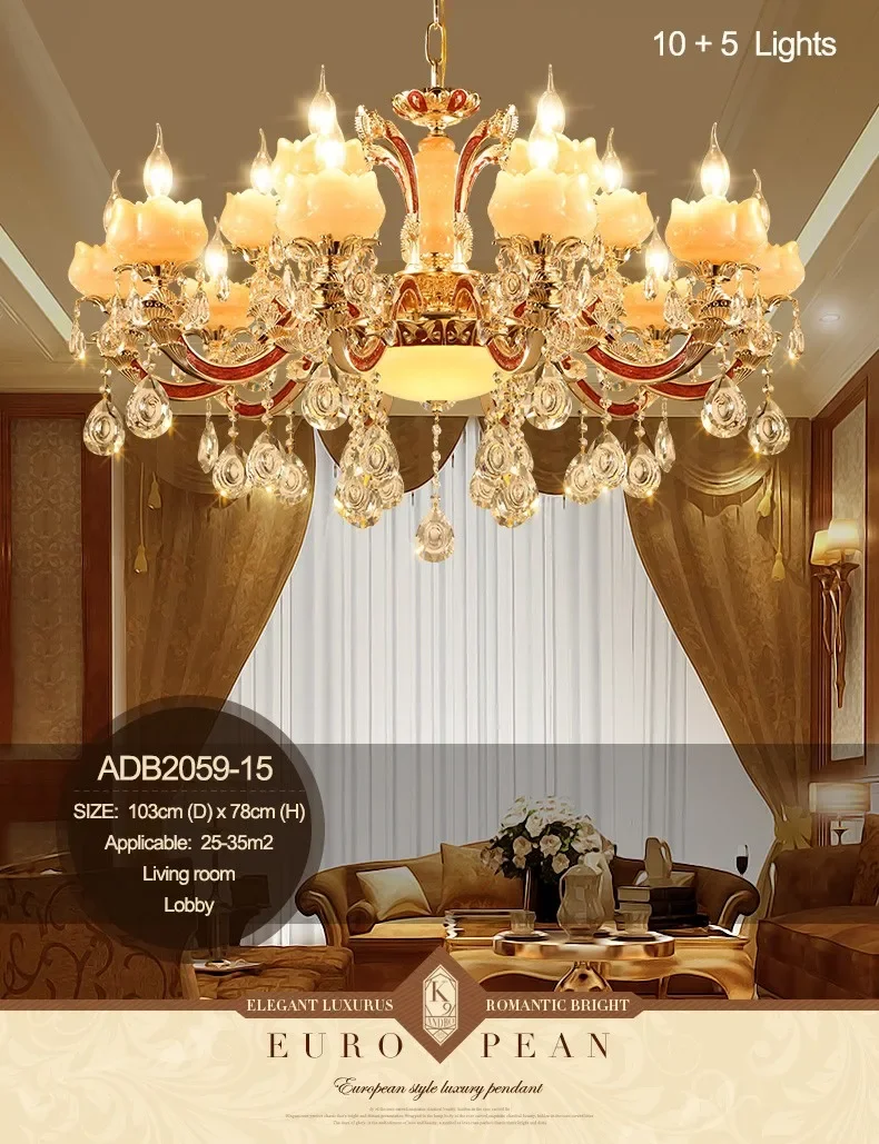

LED Crystal Chandeliers Luxury Simulated Jade Lighting Fixtures With 6 Arms 8 Arms 15 Arms For Living Room Lighting