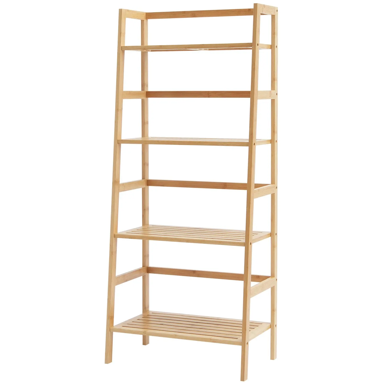 

4-Tier Bamboo Ladder Shelf, Rattan Shelf, Trapezoid Open Bookcase, Display Storage Rack Organizer, Freestanding Flower Plant