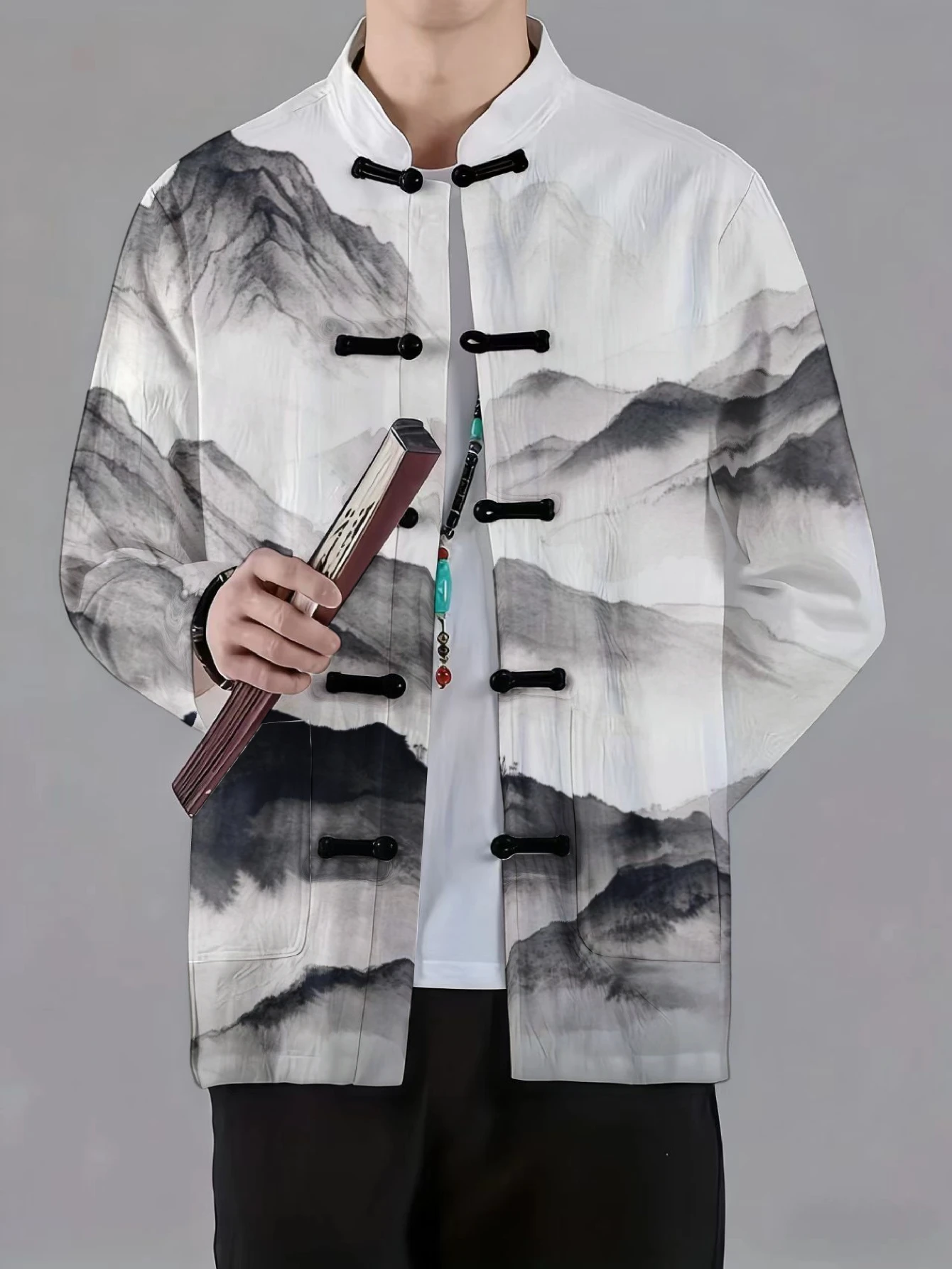 Men Men Mandarin Collar Frog Button Long Sleeve Jacket Nature Scenery Star Sky Bird Print Traditional Coat - Aliexpress Deal