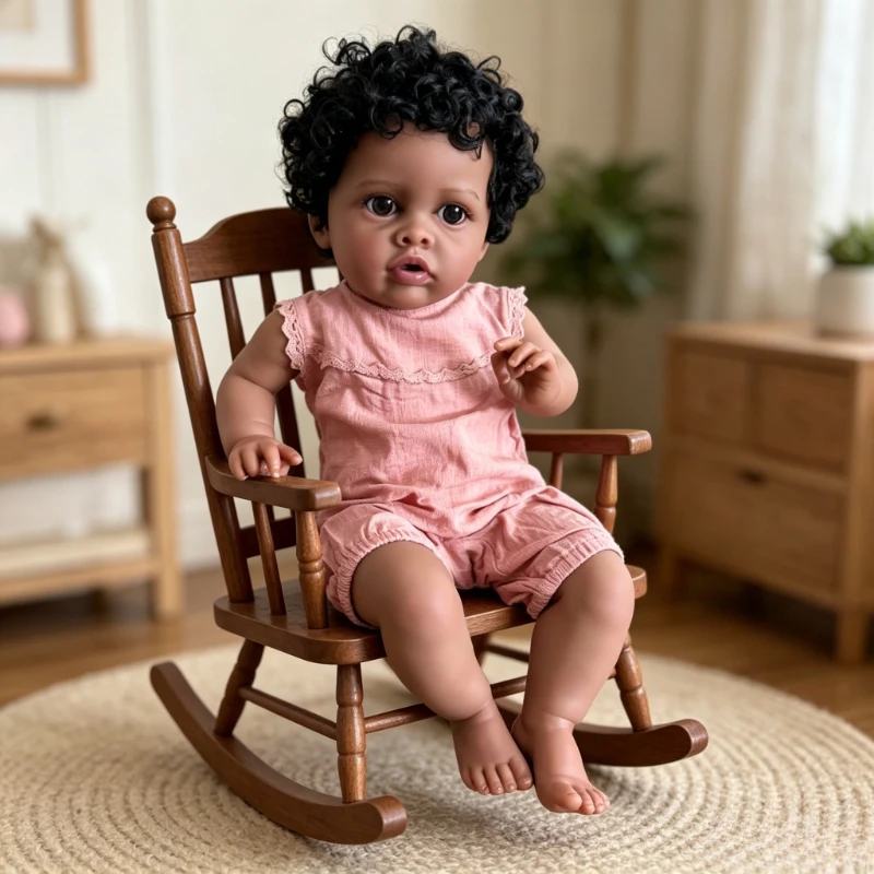 

24nch Dark Skin Finished Reborn Baby Doll Benjamin Soft Body Realistic Lifelike Hand Painting Girl Doll