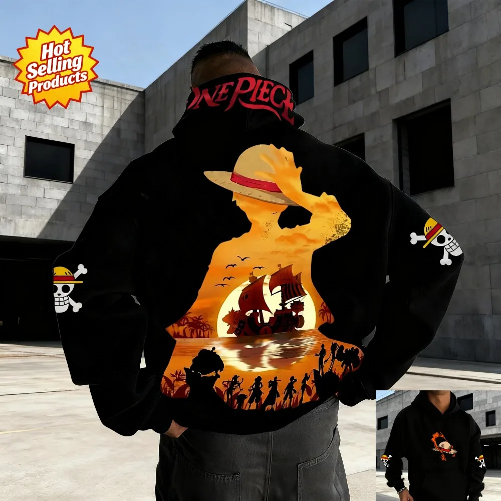 Sudadera con capucha de una pieza Luffy Gear 5 Retro Anime sudadera hombres mujeres algodón de gran tamaño suelta ajuste comodidad ropa de calle Unisex ​   Moda ​