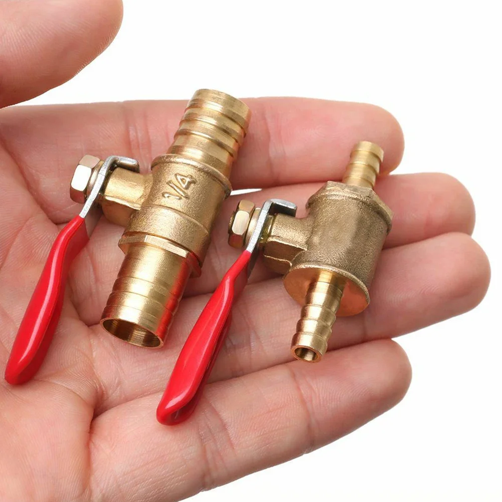 1pc Red Handle Small Valve Hose Barb Inline Brass Water Oil Air Line Ball Valve Pipe Fittings 6mm 8mm 10mm 12mm Pneumatic Parts