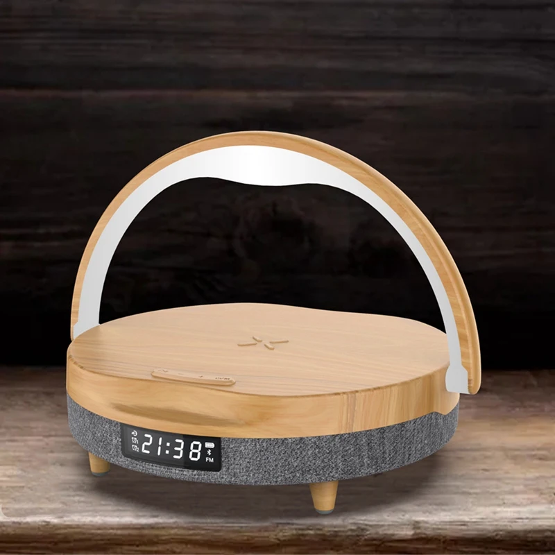 ลำโพงบลูทูธมัลติฟังก์ชันพร้อมชาร์จไร้สาย LED ข้างเตียงไฟกลางคืนที่ชาร์จไร้สายโทรศัพท์มือถือ