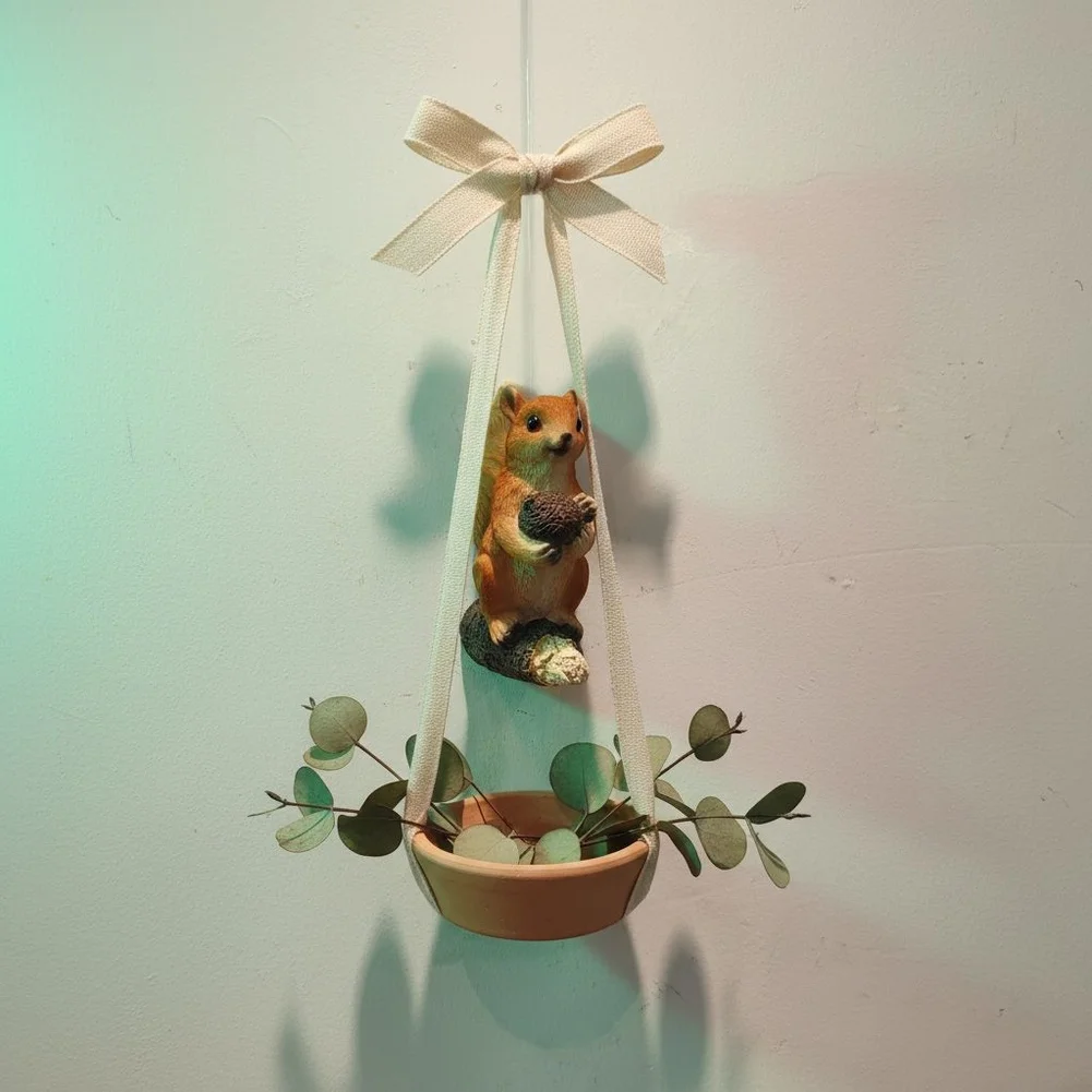 Resin Squirrel Hanging Decor Figurine with Detailed Craftsmanship for Tree Shelf or Desk Modern Minimalist Style