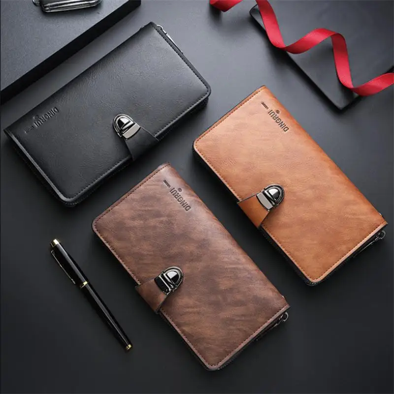 Portefeuille de luxe unisexe en cuir PU, avec longue fermeture éclair, poche pour pièces de monnaie, fentes multi-cartes, mode Business, sac à main pour téléphone