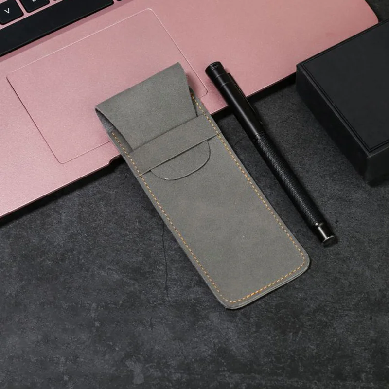 1PC Vintage Leather Pen Case Pocket Pen Pouch Mini Stationery Organizer Bag for Students Office Women Men Business Travel