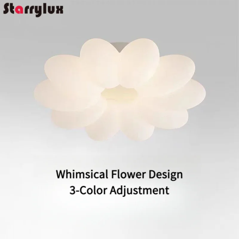 

Nordic Flower Ceiling Light for Kids Room, 3-Color Dimmable LED, Cream Style, Acrylic Petal Design, 10-15㎡, Eye Protection