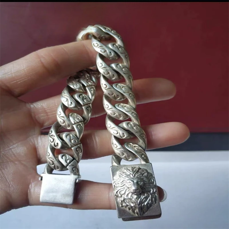 Jia Le/China Old Tibetan Silver Jungle Lion King Thick Rope Bracelet Fashion Personalized Gift for Men and Women Couples