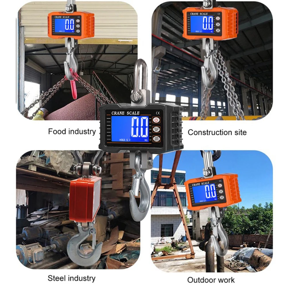 Digital Hanging Scale 1000kg/ 2204lbs Portable Heavy Duty Crane Scale LCD Backlight Industrial Hook Scales Unit Change