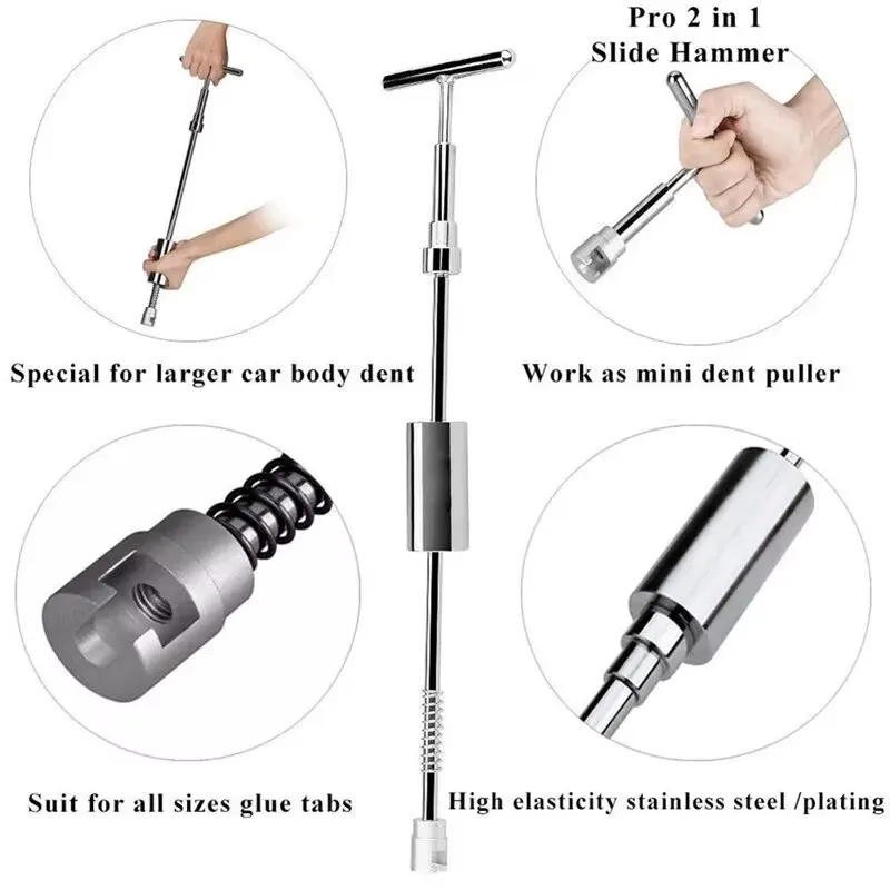 Car Dent Puller T Dent Repair Tool Auto Repair Sheet Metal Kit Slide Hammer Reverse Hammer Glue +18pcs Glue Puller