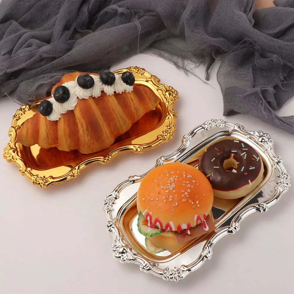 European Style Vintage Embossed Tray Embossed Design Sturdy Retro Serving Platter Decorative Iron Jewelry Decoration Plate