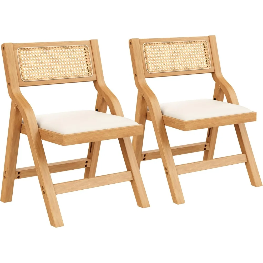 

Faux Leather Folding Chairs Set of 2, Wooden Foldable Chair for Kitchen Dining Room Living Room Office Beige
