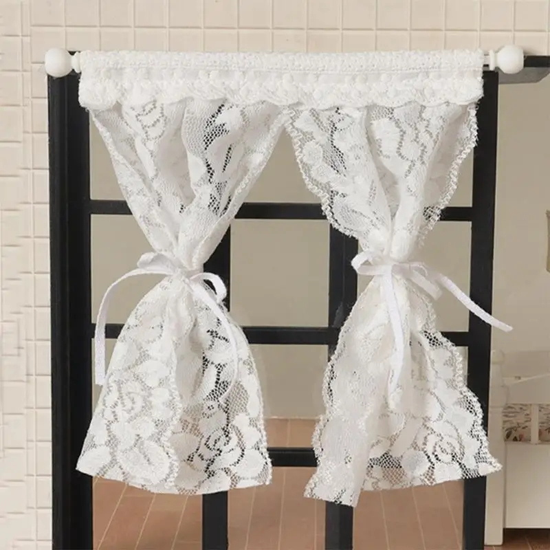 CORB 2Pack Miniature Lace Window Drapes Doll House Soft Lace Curtain for Scene Decors
