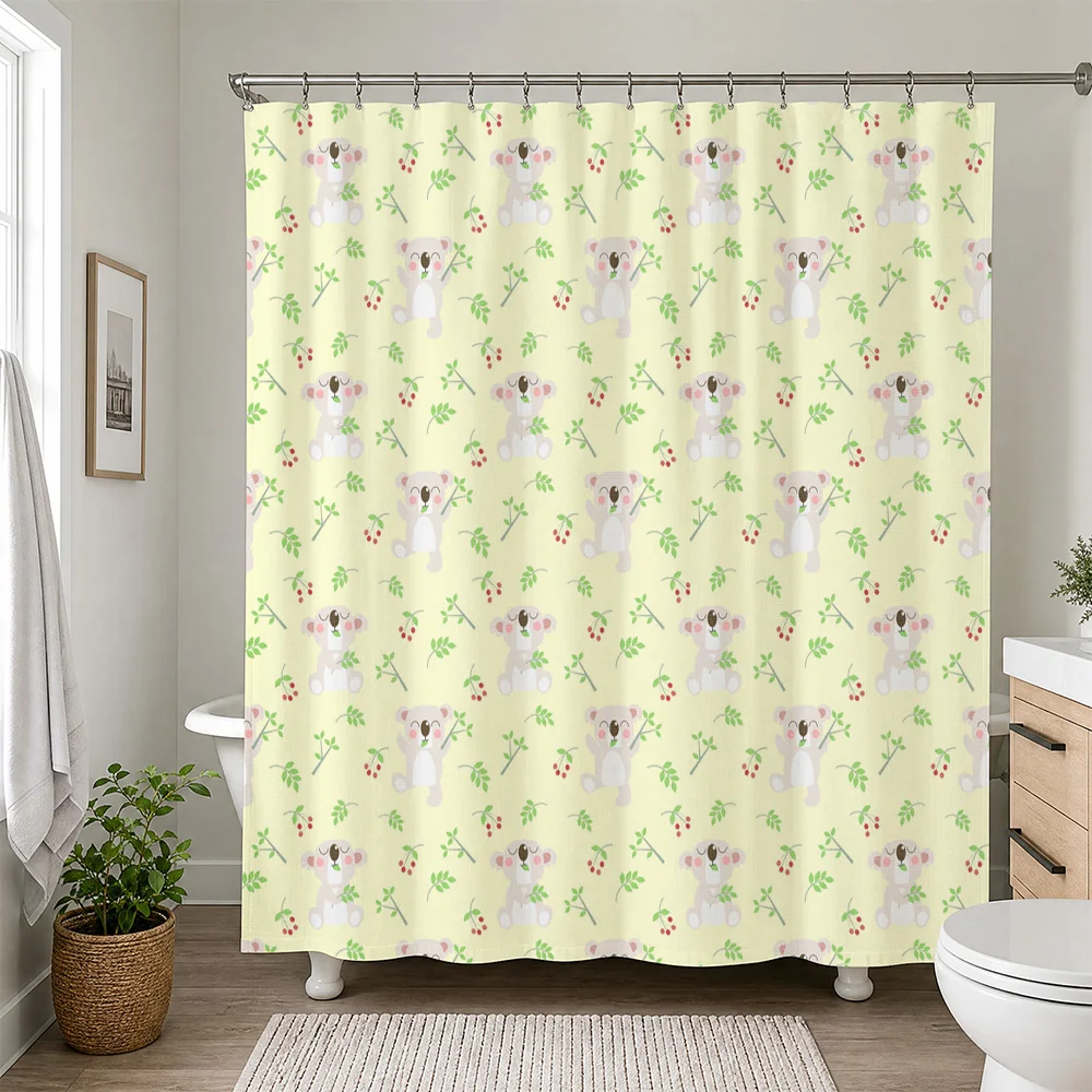 Cute Panda Woodland Shower Curtain Bathroom Liner Waterproof Animal Print Nursery Decor Bath Shower Curtain for Kids and Girls