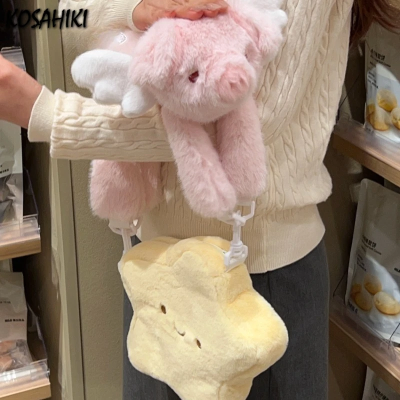 

Patchwork Fluffy Cartoon Star Top-Handle Bags Women Sweet Y2k Aesthetic Chic Shoulder Bag Fashion Kawaii Cute Handbags Purses