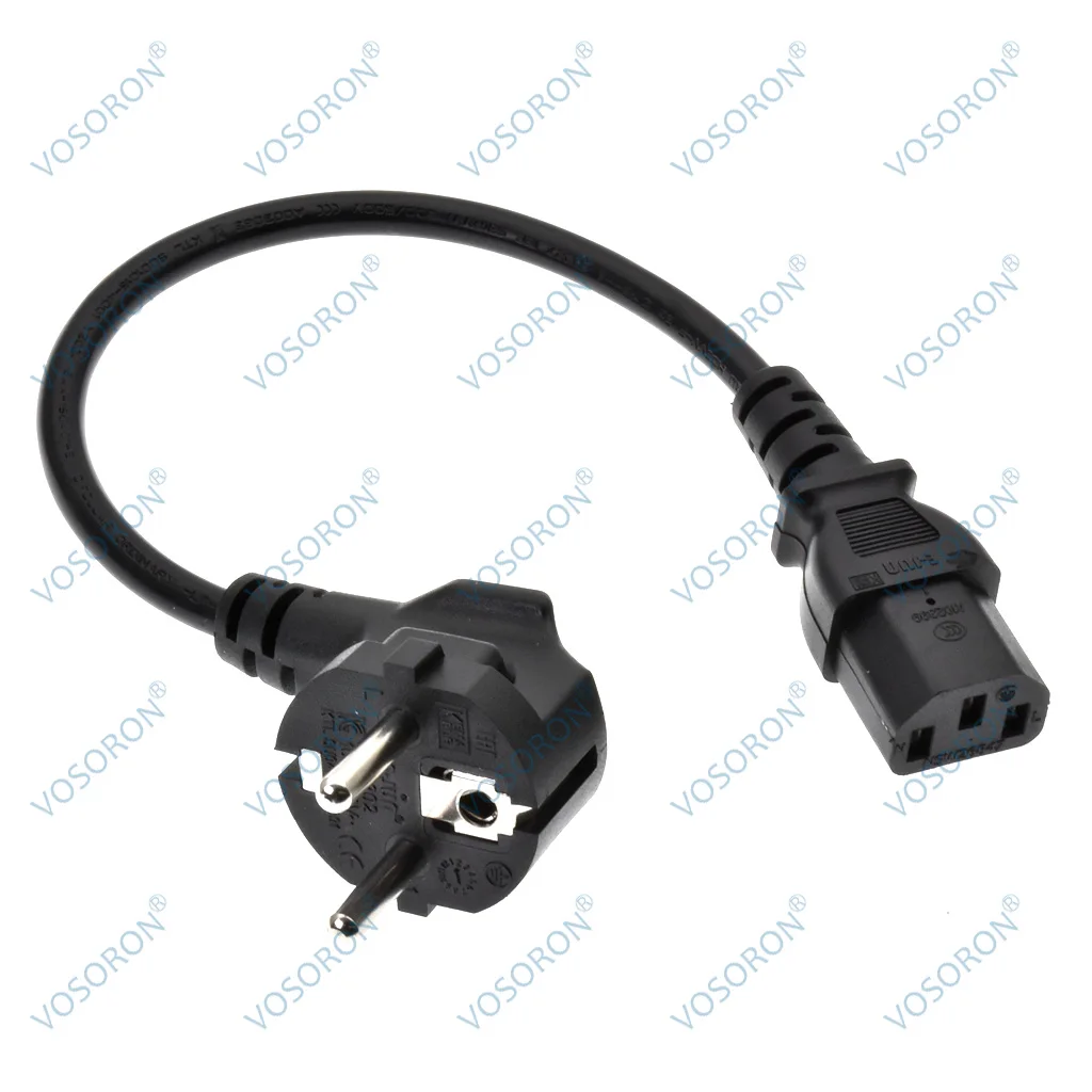 CEE7/7 to IEC C13 Power Cords, 10A/16A, 250V, H05VV-F 0.75mm Cable ,Short Schuko to C13 Power cord,1ft/30cm