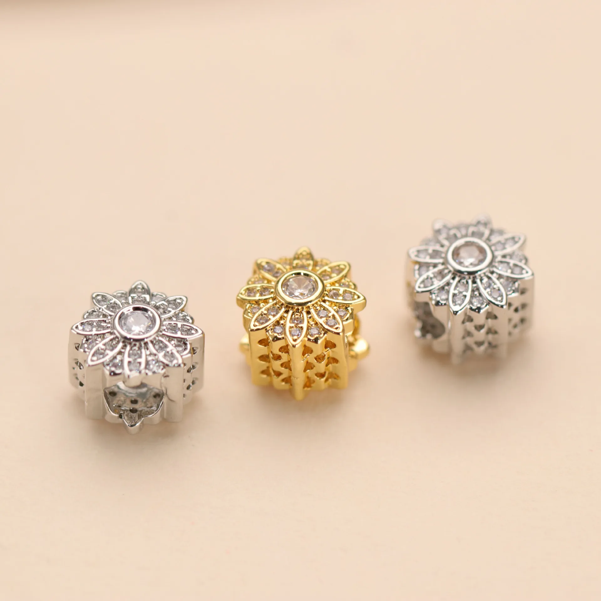 

5pcs Sunflower large hole round flower spacer beads For Bracelet Making,Separators For Beads,Inlaid Zircon Flat Spacer Bead DIY