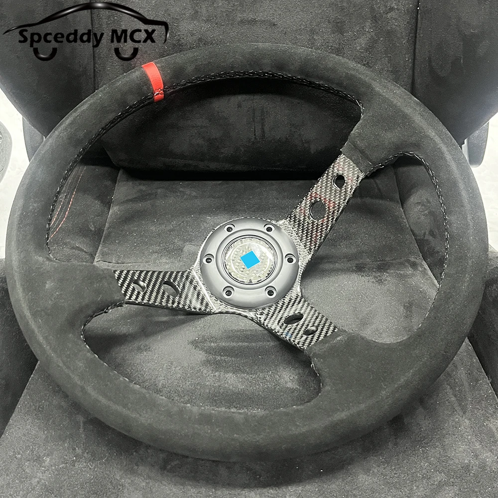 Drift Racing Steering Wheel 14inch 350mm Carbon Fiber Suede Leather Steering Wheels Deep Dish Red Black Yellow Ring