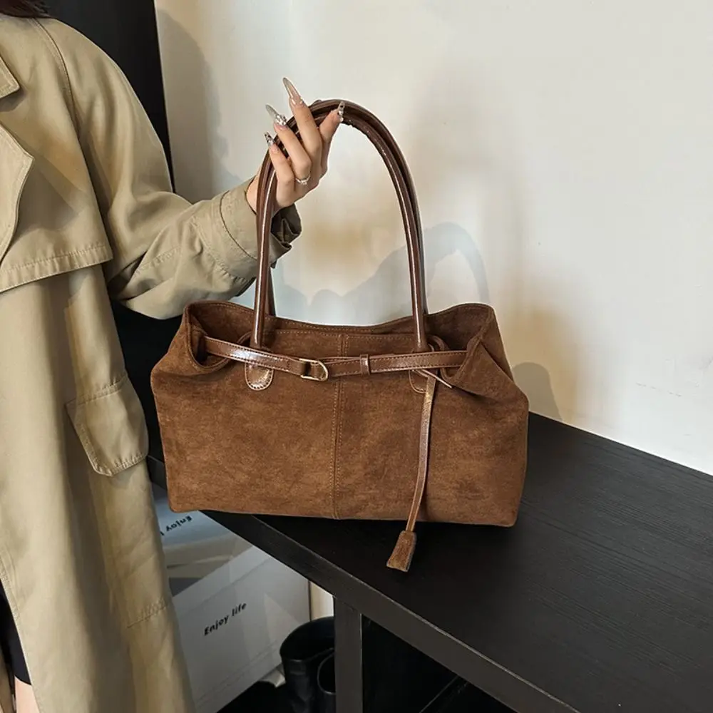 

Korean Style Suede Shoulder Bag Solid Color PU Leather Large Capacity Handbag Tote Bag Bohemian Style Underarm Packs Travel