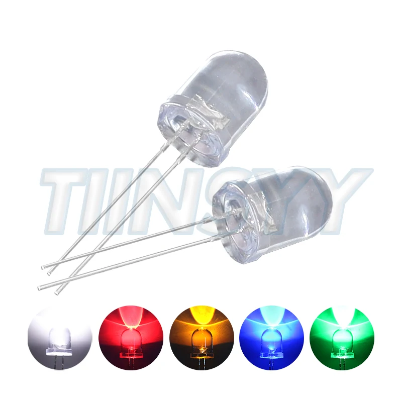10pcs F10 10mm LED 5 Colors Red Blue Yellow Green White Transparent 20mA 0.75W Ultra Bright Round LED Light Emitting Diode Lamp
