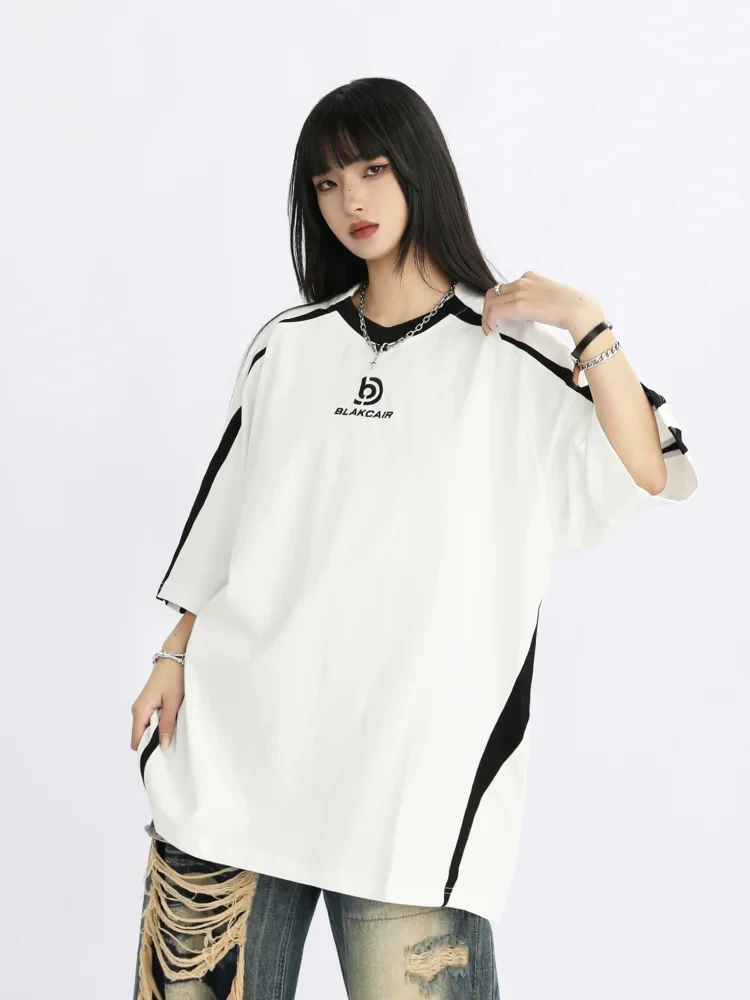 ADAgirl Letter Oversized T Shirt Women Hip Hop Streetwear Short Sleeve Tees Summer Casual Harajuku Striped Tops Vintage Clothes