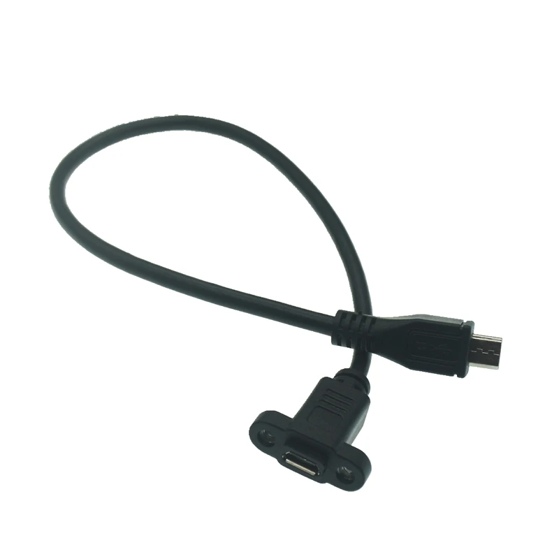 Connecteur Micro USB 2.0 mâle vers Micro USB 2.0 femelle, pas de câble d'extension 17.5mm avec vis trou de montage du panneau 25cm