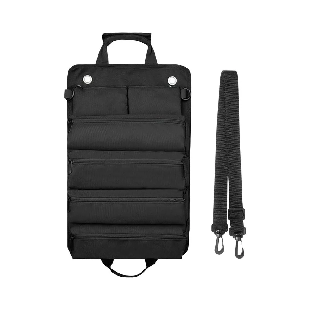 Compact Tool Storage Bag Oxford Fabric Roll Up Design 49.5x32x6.5cm with Zippers and Adjustable Shoulder Strap