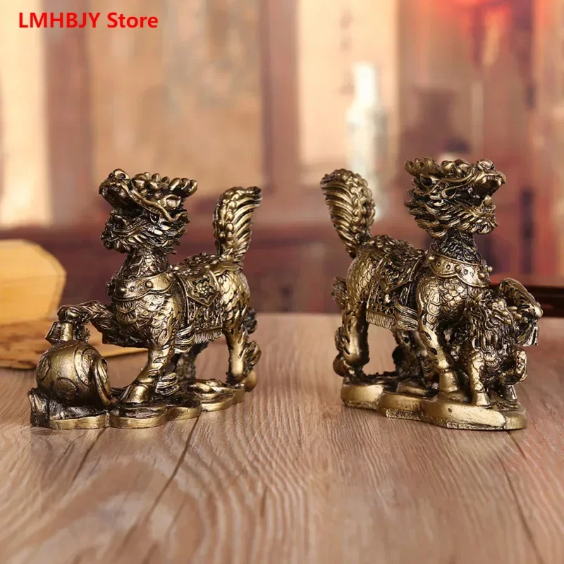 

LMHBJY Resin Crafts Creative Bronze Kirin Decoration Pair of Home Feng Shui Decorative Gifts