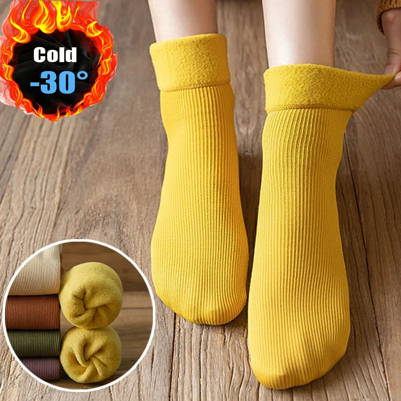 

2022 New Winter Warm Women Socks Thicken Thermal Soft Sock Casual Solid Color Wool Cashmere Home Floor Sock Snow Boots Size35-40