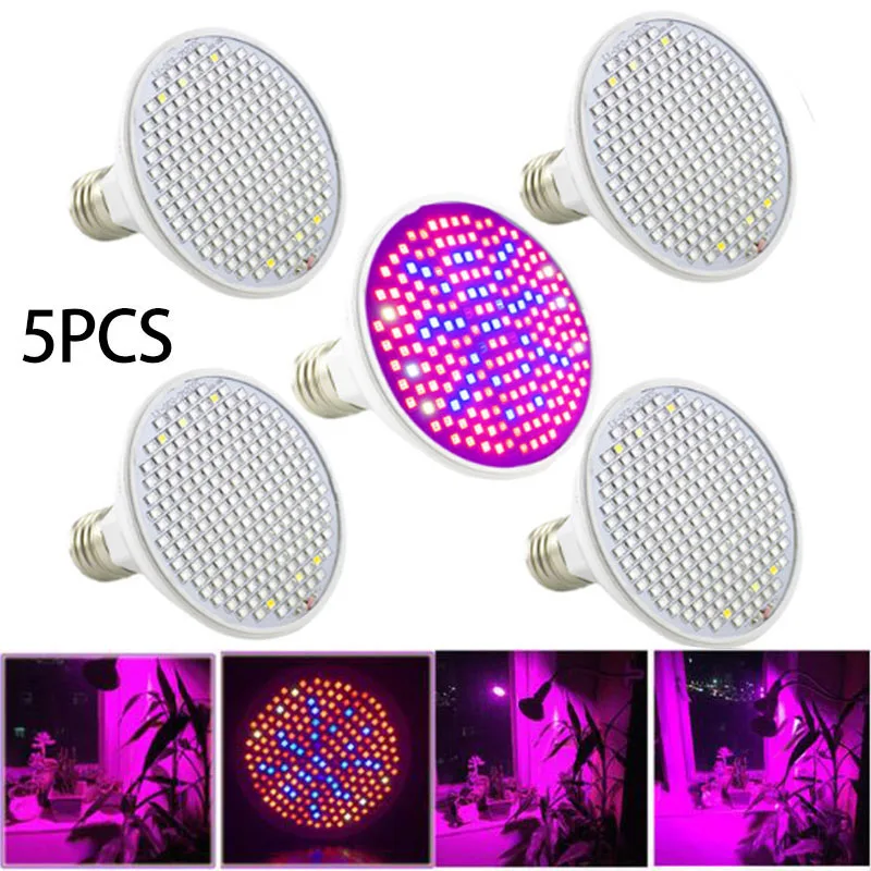 

5pcs 200 LED Indoor Plant Grow Light phyto Lamp Bulbs UV IR Full spectrum phytolamp Growing growbox tent for Flower Greenhouse