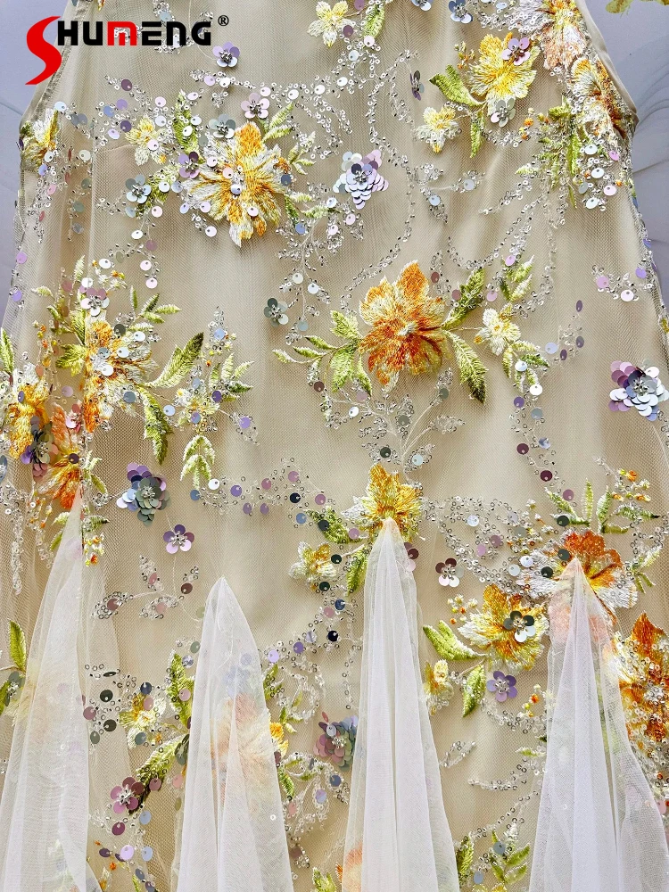 

2026 Summer New Women's Clothing Mesh Embroidery Flower Fashion Dresses Sequin A-line Skirts Sweet Young High-end Vest Dresses