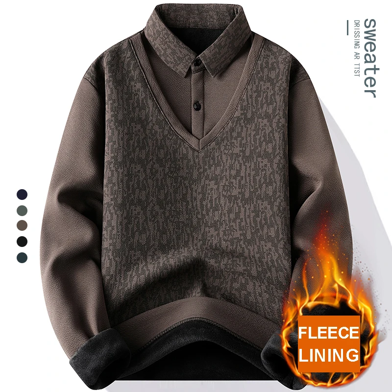 

Men's Winter Knitted Fleece Sweaters Fashion Polo Shirt Pullover Slim Fit Elegant Luxury Brand Knitwear
