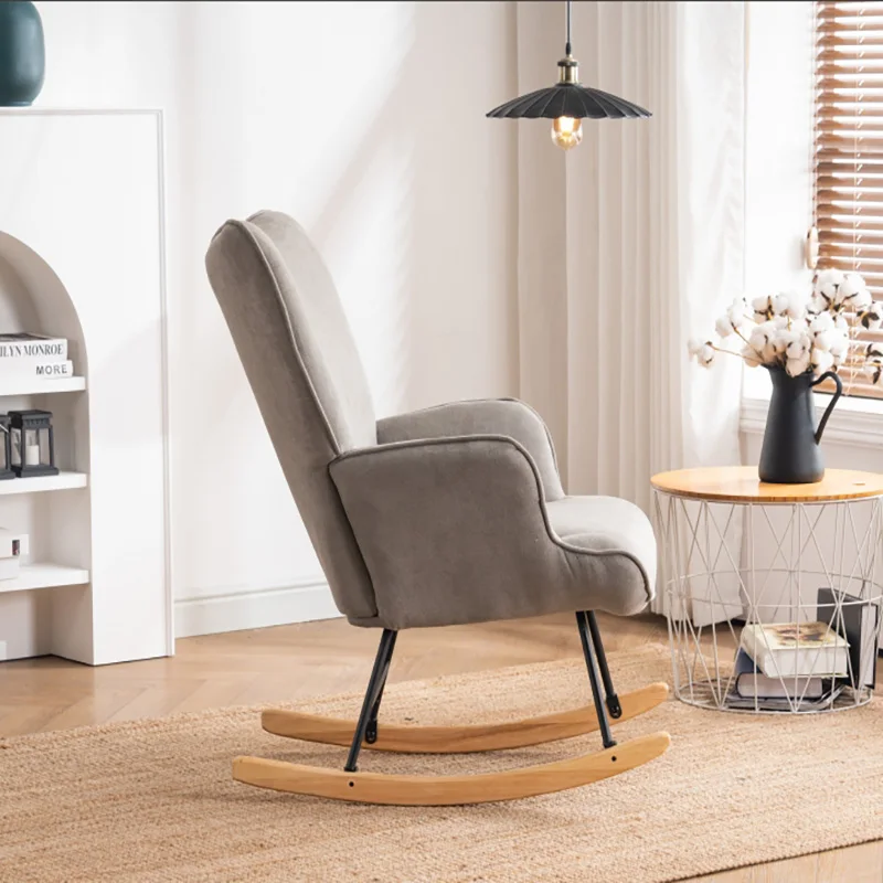 Gray Microfiber Upholstery, Foam-Filled Cushions, Solid Wood Frame, Metal Supports, Wingback Design Adraya Rocking Chair