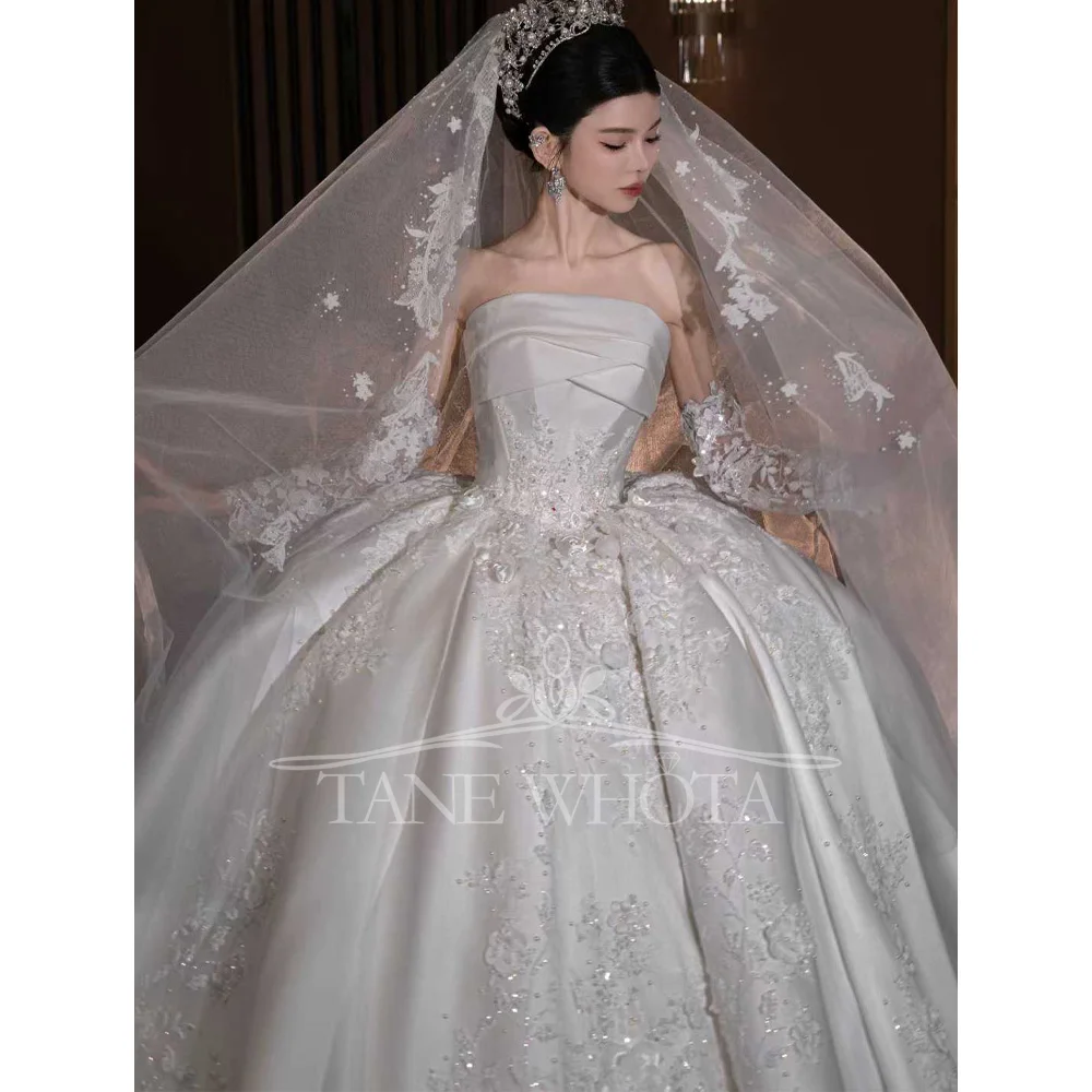 Strapless Ball Gown Wedding Dress With Long Sleeves And Sequined Embroidery Customizable 2025 Style Elegant Slubna Suknia