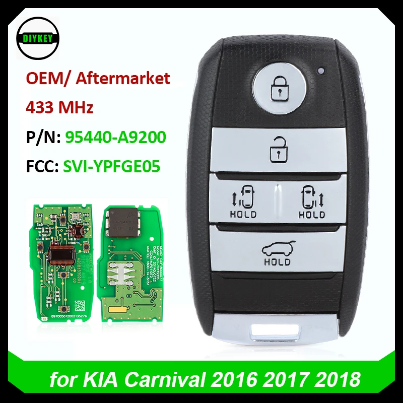 DIYKEY OEM/Aftermarket 95440-A9200 Keyless Entry Smart Remote Key for KIA Carnival 2016 2017 2018 SVI-YPFGE05 - 433MHz