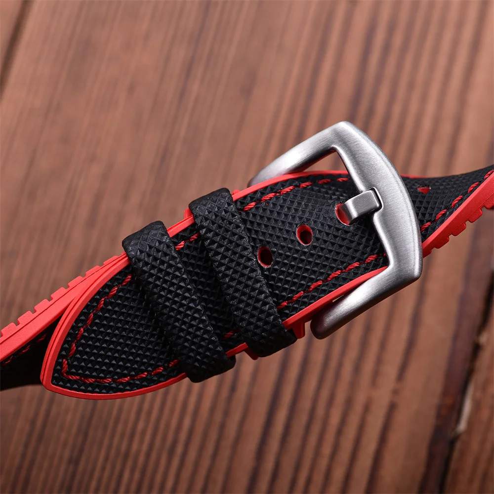 20 مللي متر 22 مللي متر تصميم جديد الهجين FKM حزام ساعة جلد فلورو المطاط حزام الساعات FPM الأشرطة الناعمة لكل ماركة ساعات مقاومة للماء