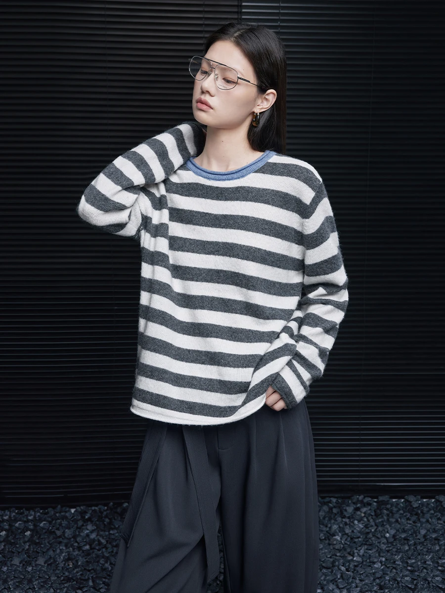 

Color Blo Striped Loose Knitted Sweater Women's Faion Street Sle Autumn New Arrival Comfortable Casual High End Feeling