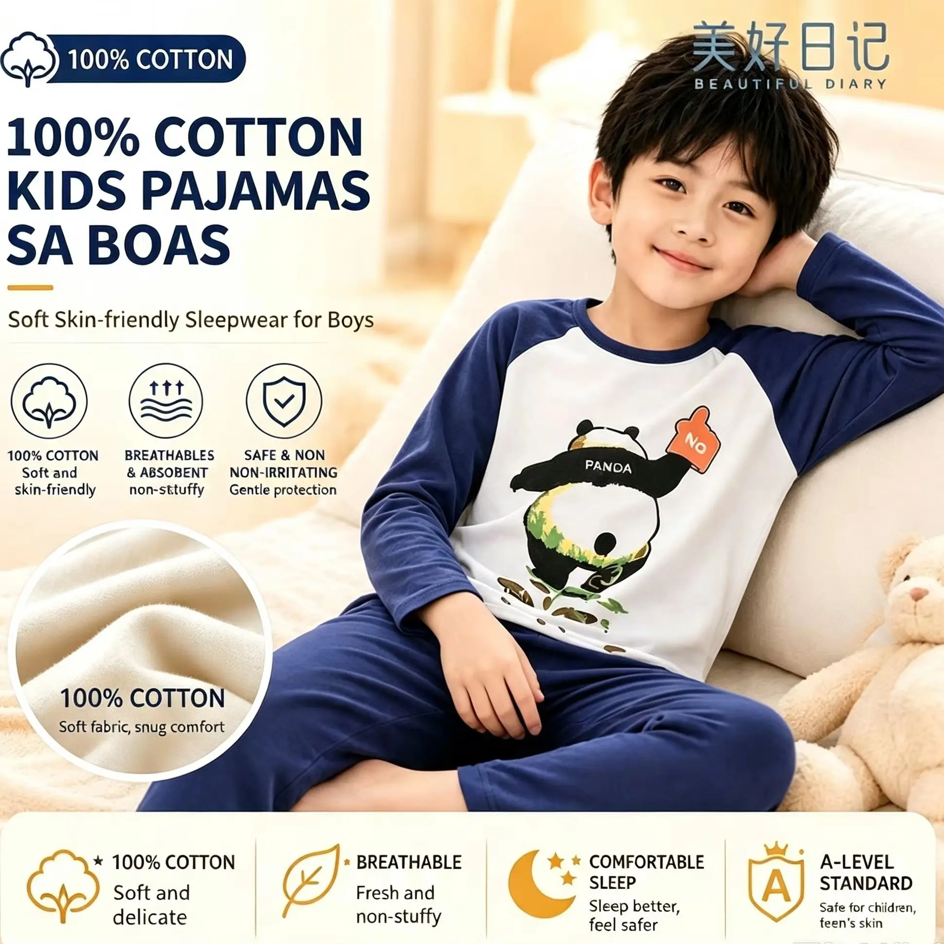 A Set Children's Pajamas Pure Cotton Summer Boy's Loungewear Treasure Crew Neck Printed Pajamas Air-conditioned Clothing 3-18Y