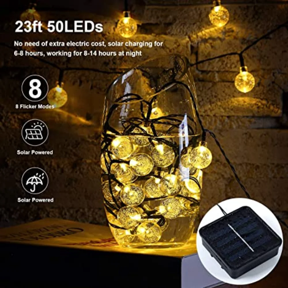 NEW USB LED Crystal ball LED Solar Lamp Power LED String Fairy Lights Solar Garlands Garden Christmas Decor For Outdoor