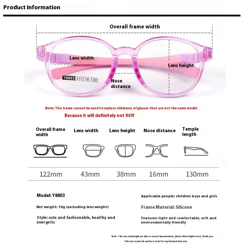 43-16-130 Myopia Optical Round BoyGirl Glasses Frame Solid TR90 Rubber Diopter Transparent Kids Glasses Flexible Soft Eyewear