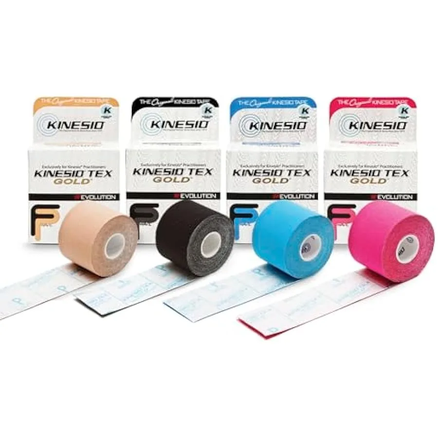 Kinesio Taping - Elastic Therapeutic Athletic Tape Tex Gold FP Bundle - Beige Black Red and Blue Each Roll 2 in. x 16.4 ft - 4