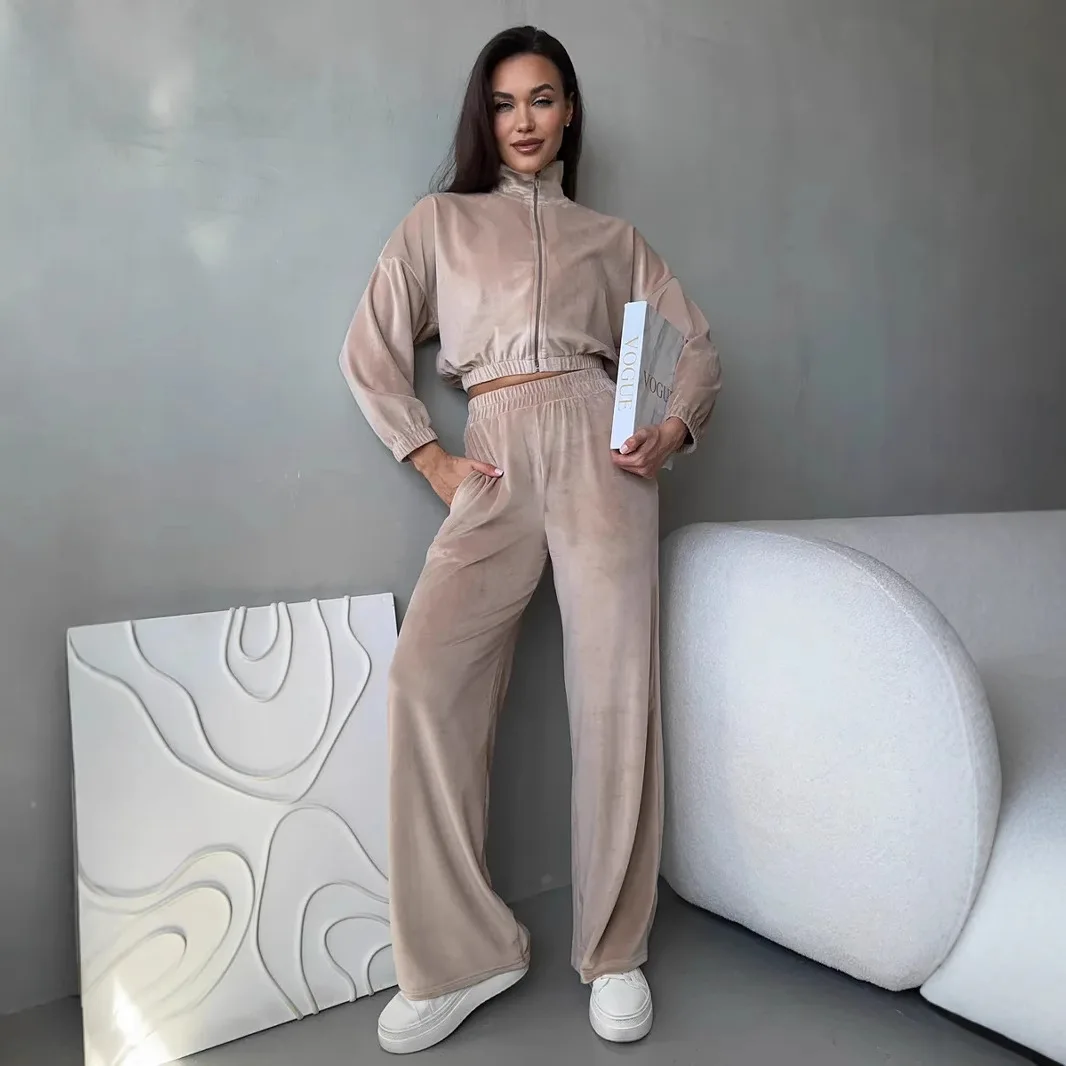 

Women's Casual Two Piece Set Streetwear Style Long Sleeve Hooded Cardigan Elastic Waist Pants