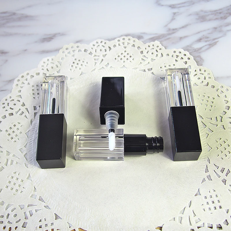 Tubo labial quadrado de 3.5ml, tampa preta, óleo essencial, brilho, gel de umidade, bálsamo, reforço, salve, mel, maquiagem, embalagem cosmética