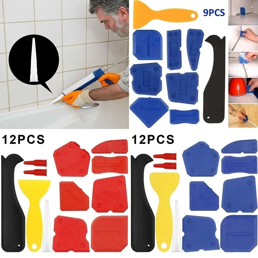 9/12PCS Sealant Tools Caulking Tool Kit Sealant Finishing Tool Smooth Scraper Grout Kit Tools