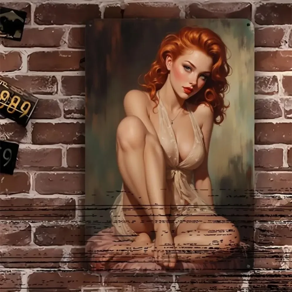 2D Metall-Weihnachtsplakette 20x30cm, Sexy Mädchen Wanddekoration, Bürogeschenk für Kollegen, Feiertags-Heimdekoration